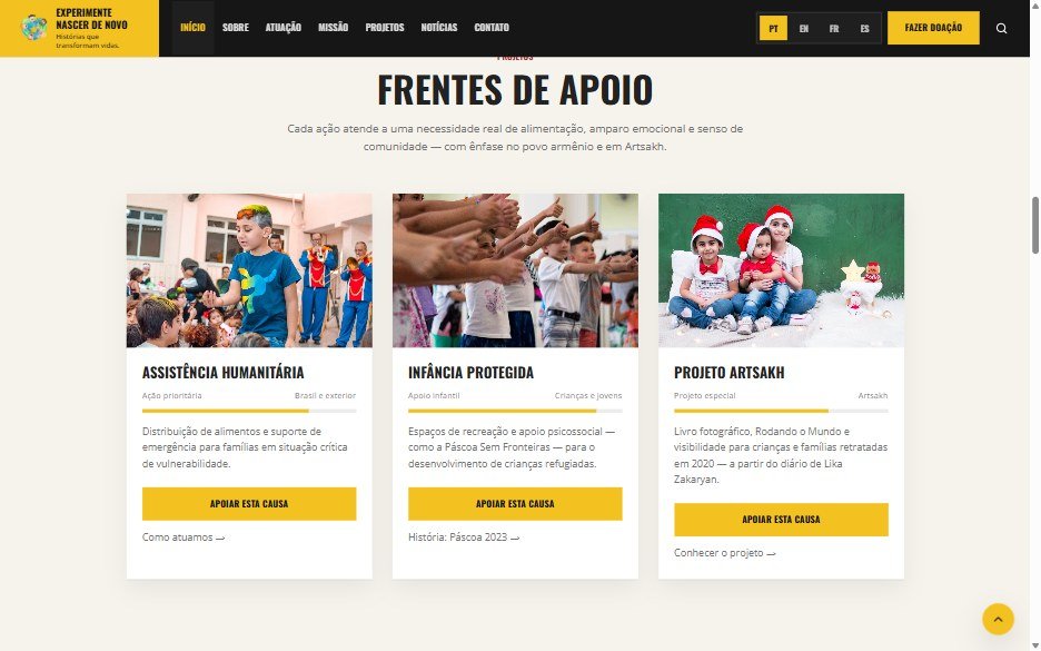 Experimente Nascer de Novo: Frentes de apoio