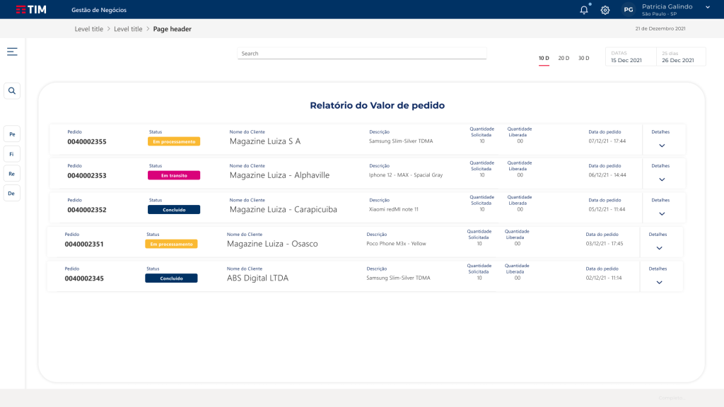 TIM Partner Portal: Order value