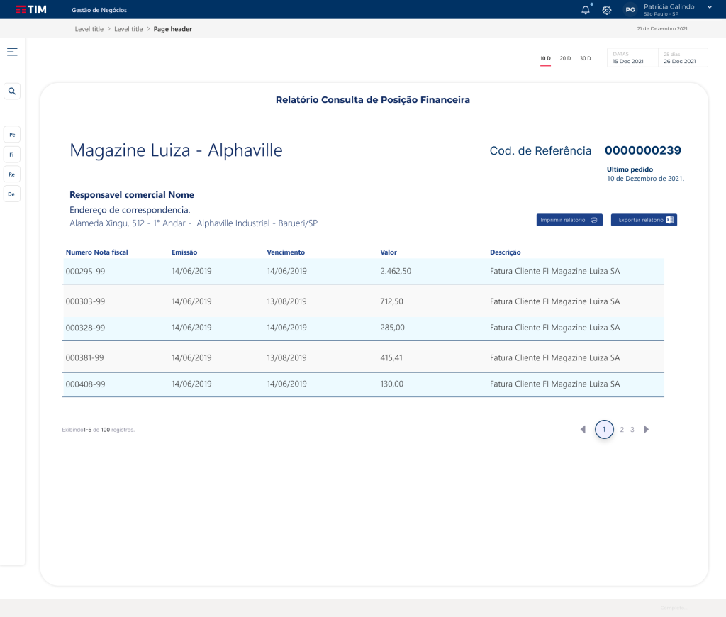 TIM Partner Portal: Financial position