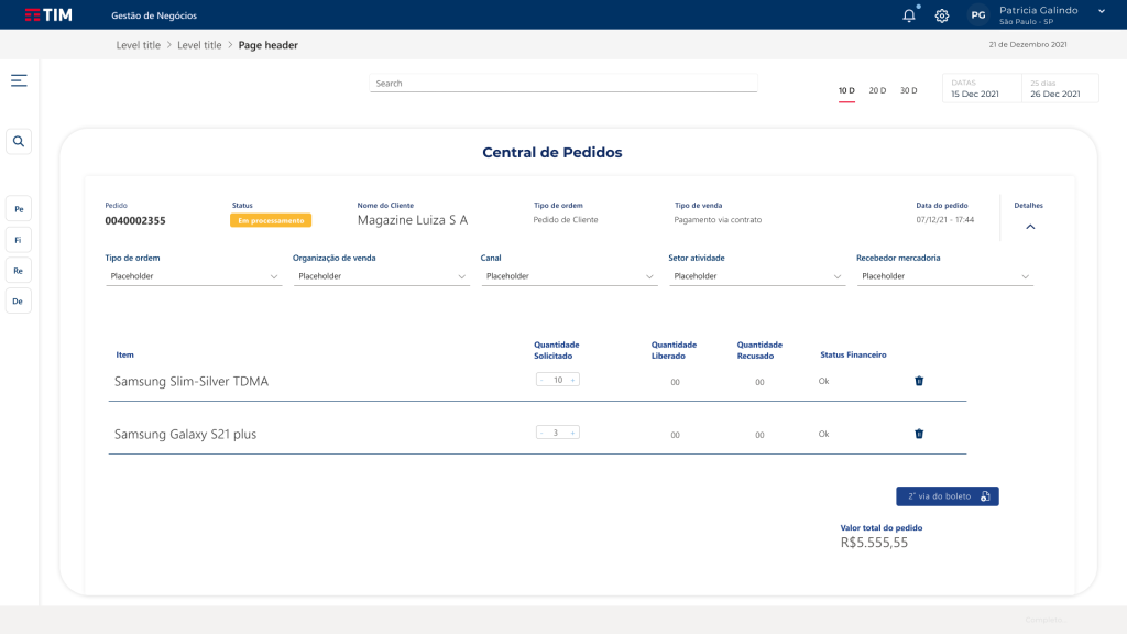 TIM Partner Portal: Order detail